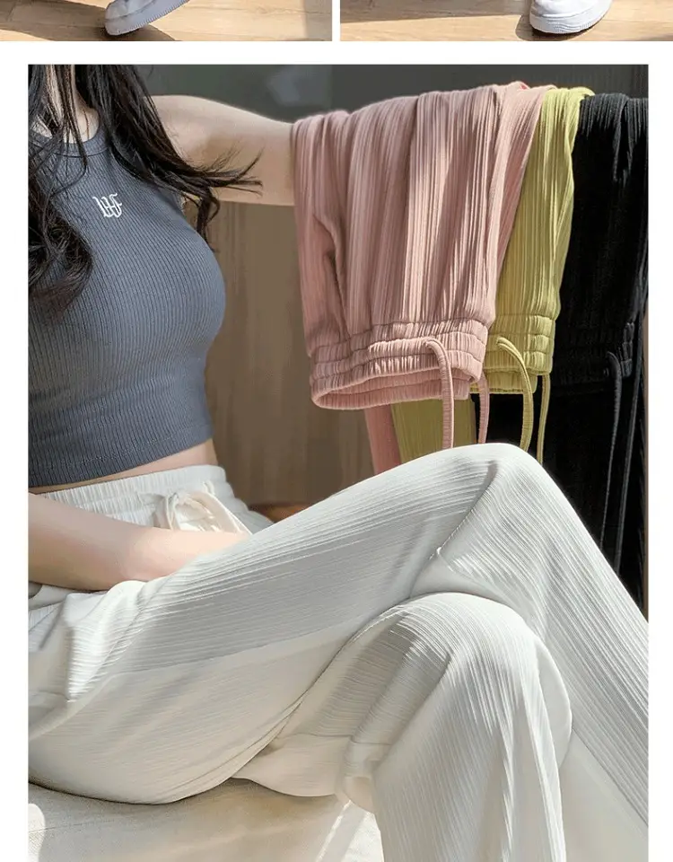 Pink Ice Silk Wide Leg Pants Women Summer — feature 25