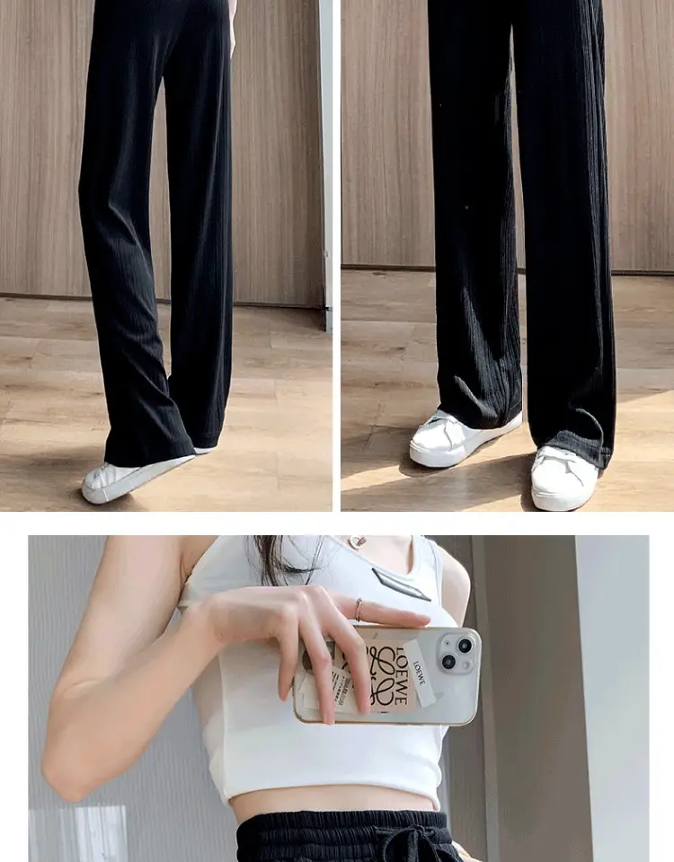 Pink Ice Silk Wide Leg Pants Women Summer — feature 28