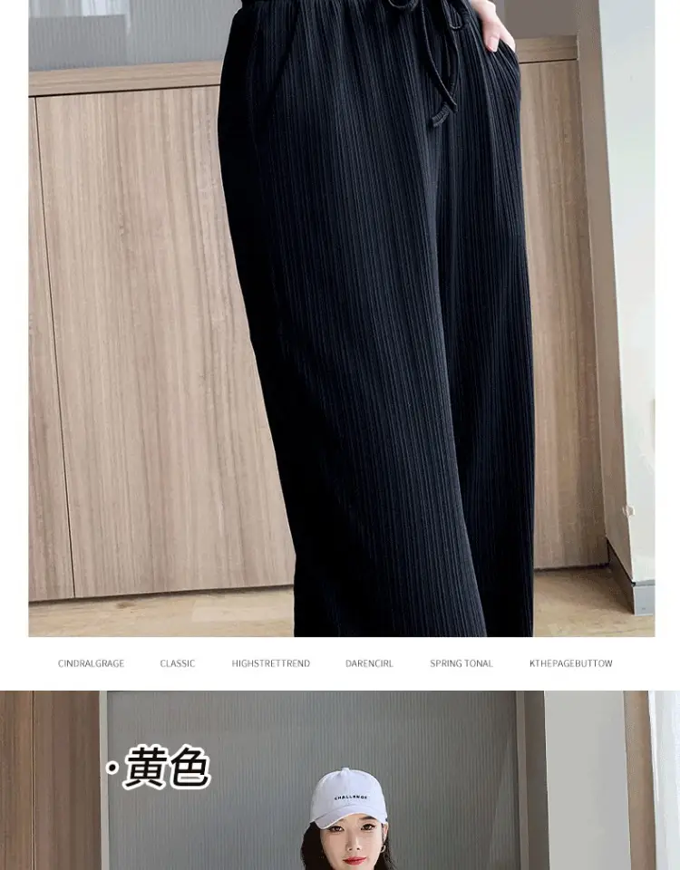 Pink Ice Silk Wide Leg Pants Women Summer — feature 29