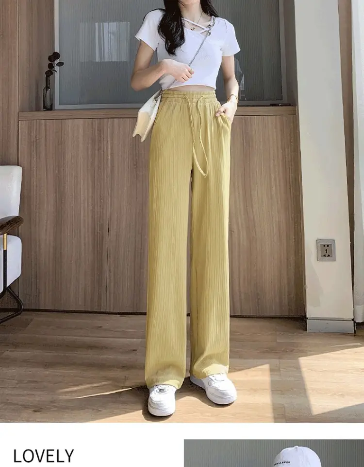 Pink Ice Silk Wide Leg Pants Women Summer — feature 30