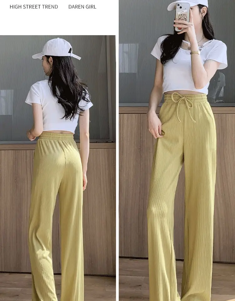 Pink Ice Silk Wide Leg Pants Women Summer — feature 31