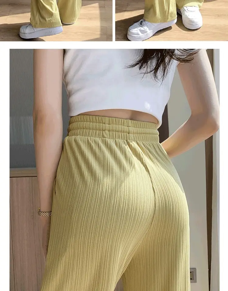Pink Ice Silk Wide Leg Pants Women Summer — feature 32