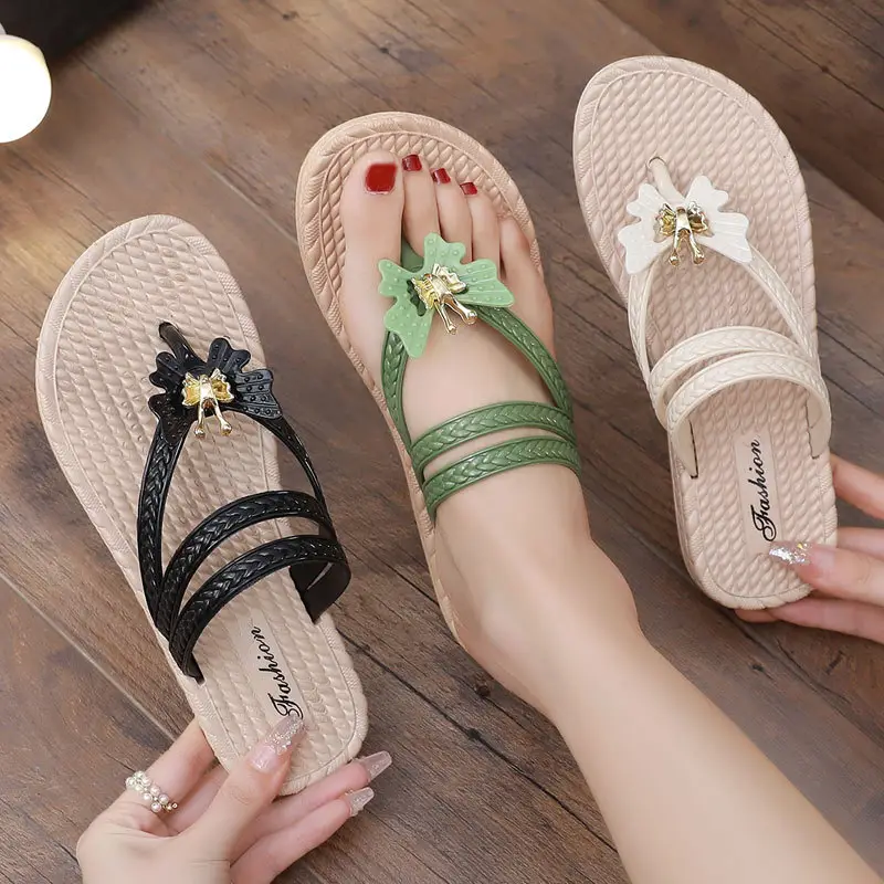 Women's Bow Sandals White Soft Bottom Beach Flats