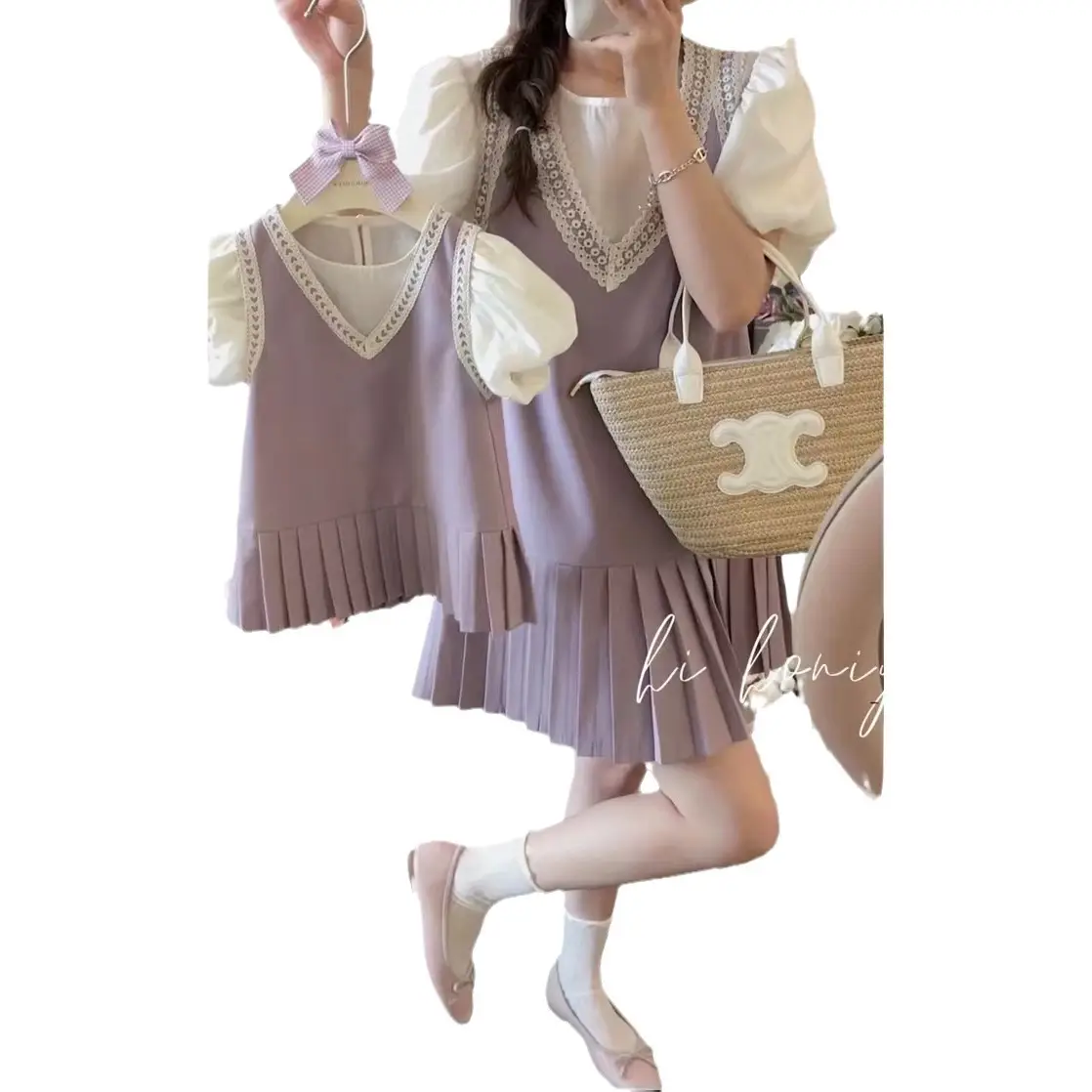 2023 New Girls' Parental Dress Mother & Shorts Set Pink - Image 6