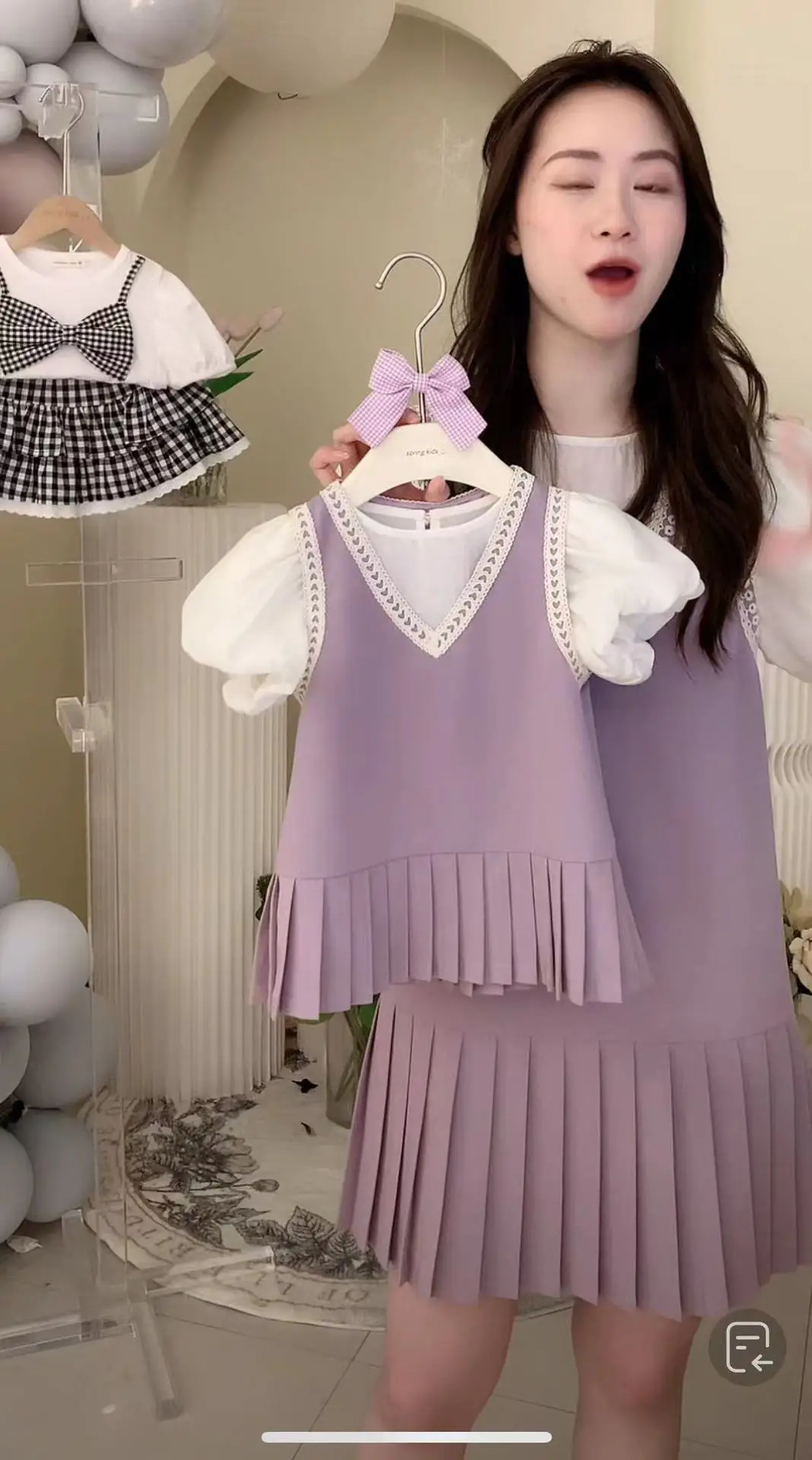 2023 New Girls' Parental Dress Mother & Shorts Set Pink — feature 7