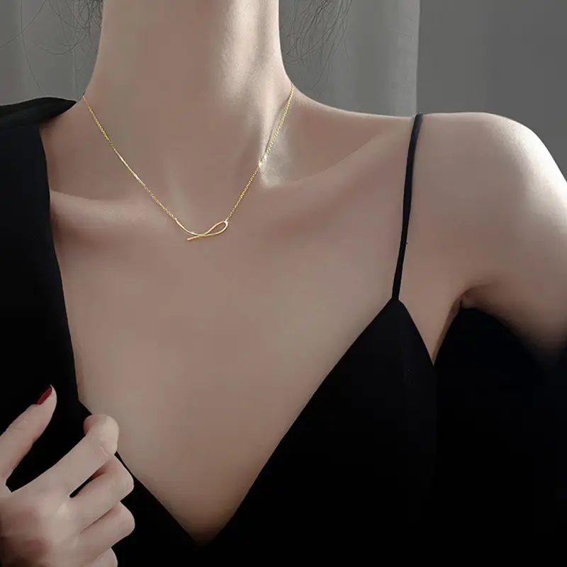 925 Silver Geometric Line Necklace for Women - Image 2