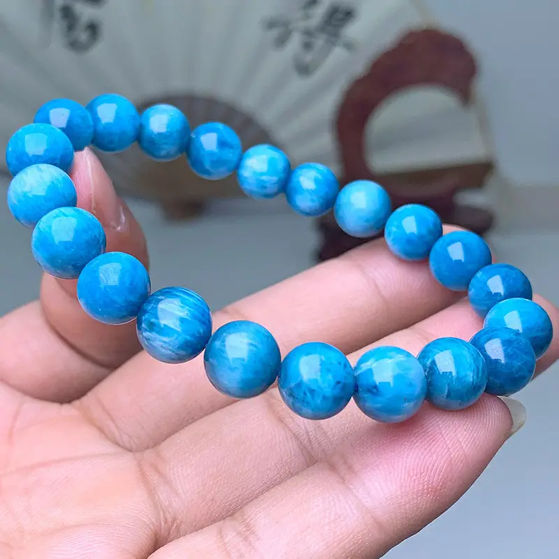 Natural Blue Apatite Cat's Eye Bracelet Beads - Image 4