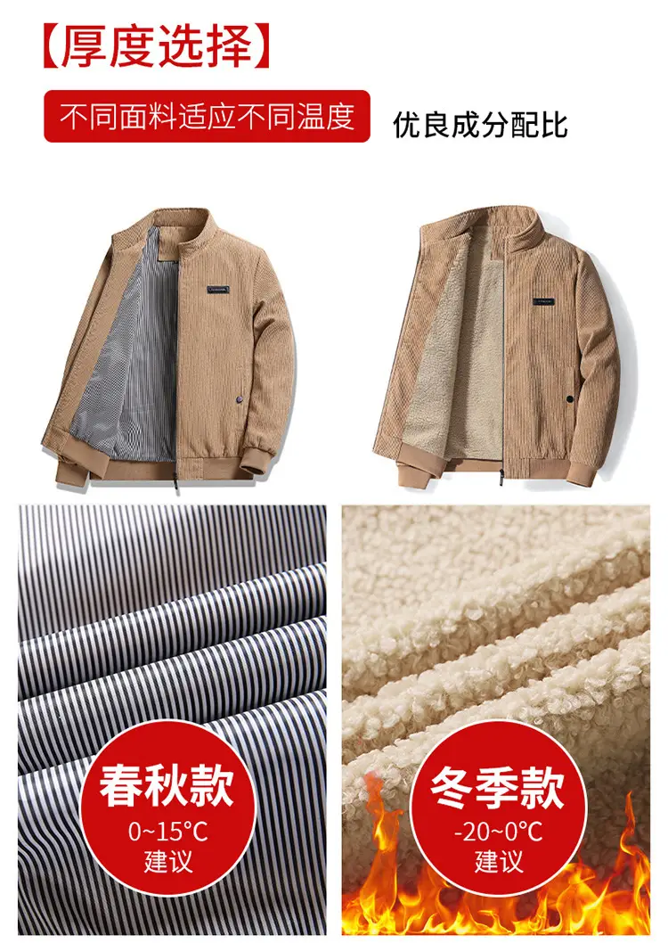 Men's New Corduroy Jacket Tan Spring Collar Lapel — feature 3