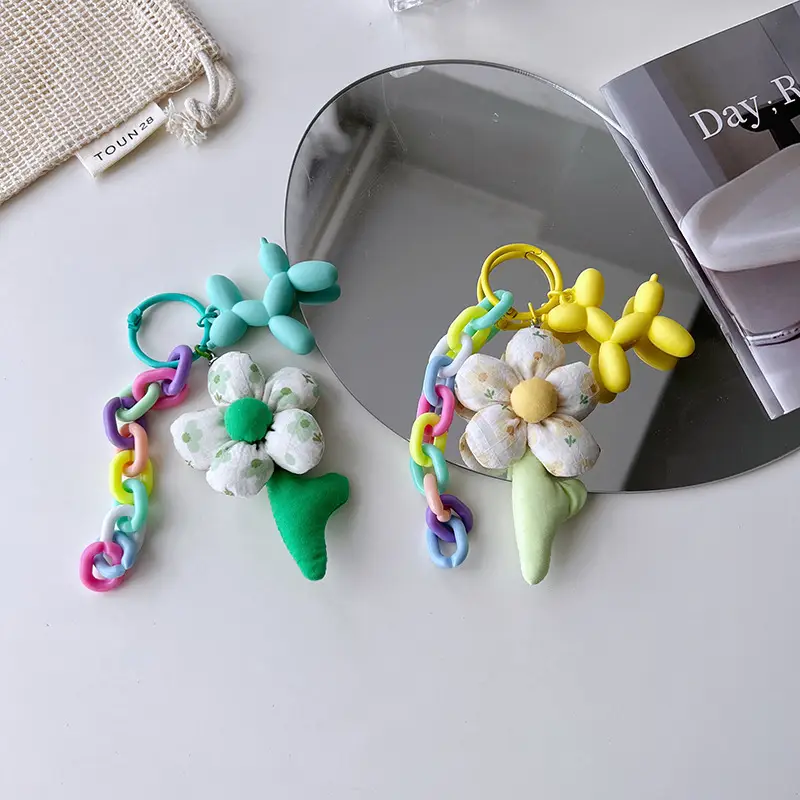 Colorful Flower Chain Key Ring with Dog Design - Image 9