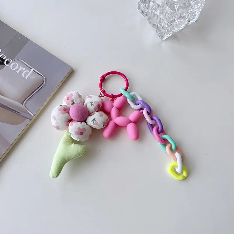 Rose powder dog + pink flower chain