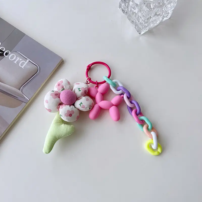 Colorful Flower Chain Key Ring with Dog Design - Image 2