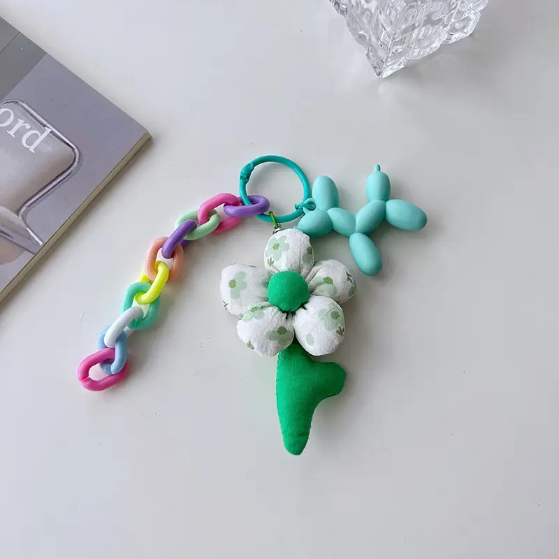 Colorful Flower Chain Key Ring with Dog Design - Image 3