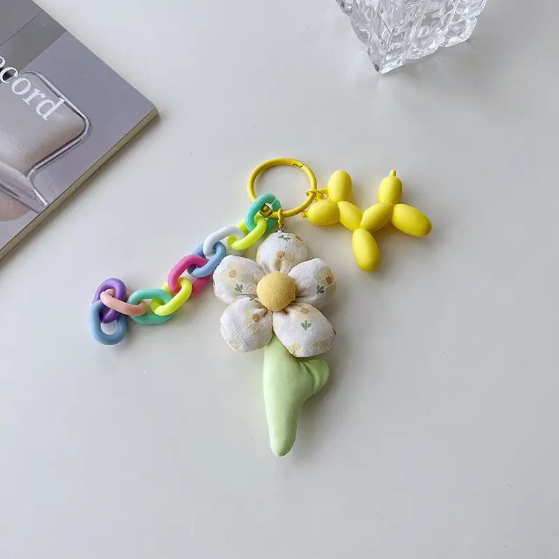 Colorful Flower Chain Key Ring with Dog Design - Image 4