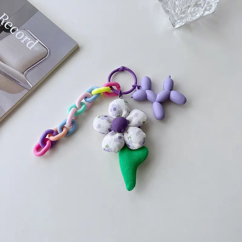 Colorful Flower Chain Key Ring with Dog Design - Image 6