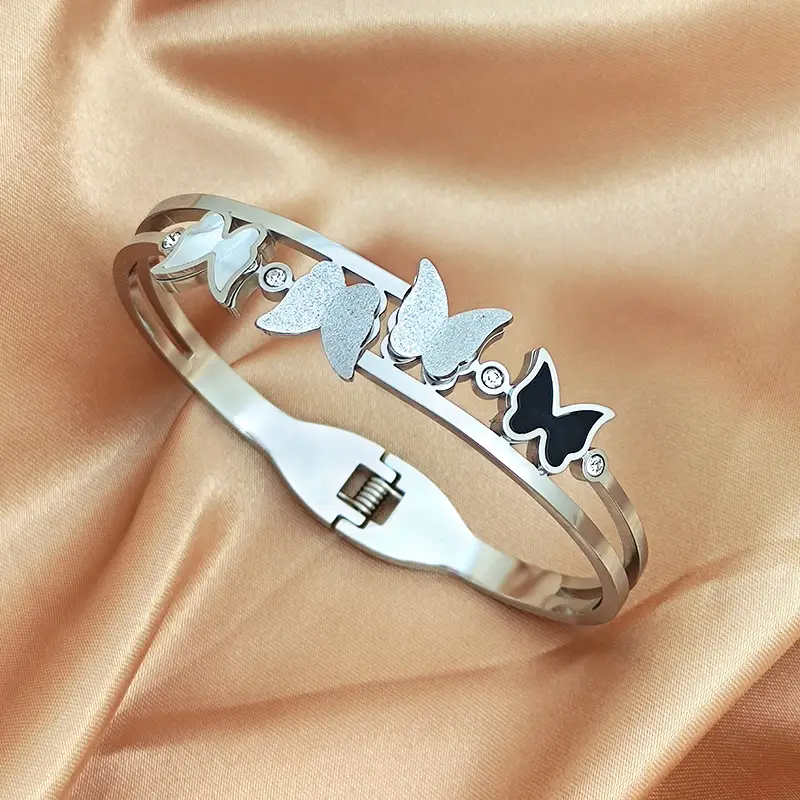 Rose Gold Butterfly Open Bracelet with Sparkling Stones - Image 6