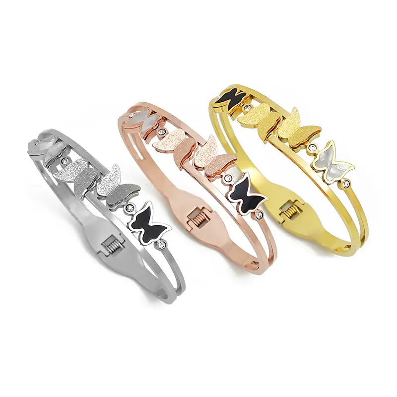 Rose Gold Butterfly Open Bracelet with Sparkling Stones - Image 7
