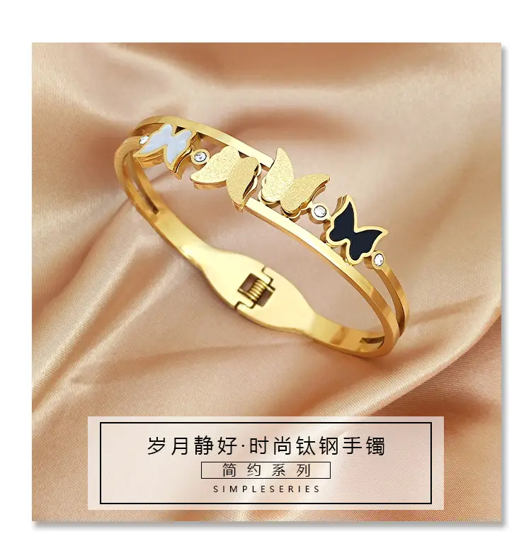 Rose Gold Butterfly Open Bracelet with Sparkling Stones — feature 2