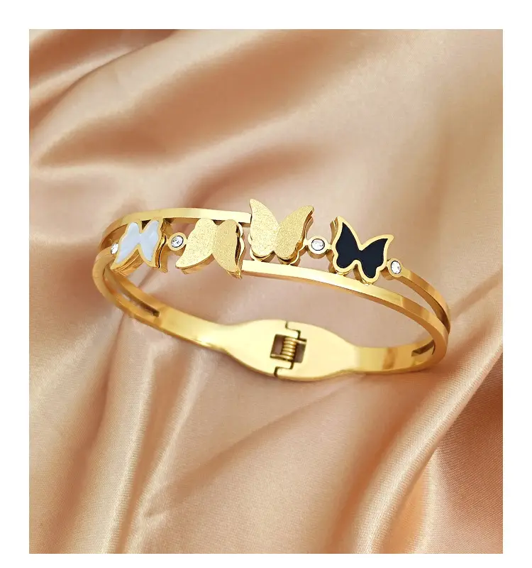 Rose Gold Butterfly Open Bracelet with Sparkling Stones — feature 3