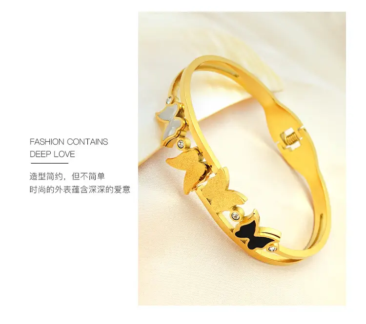 Rose Gold Butterfly Open Bracelet with Sparkling Stones — feature 4