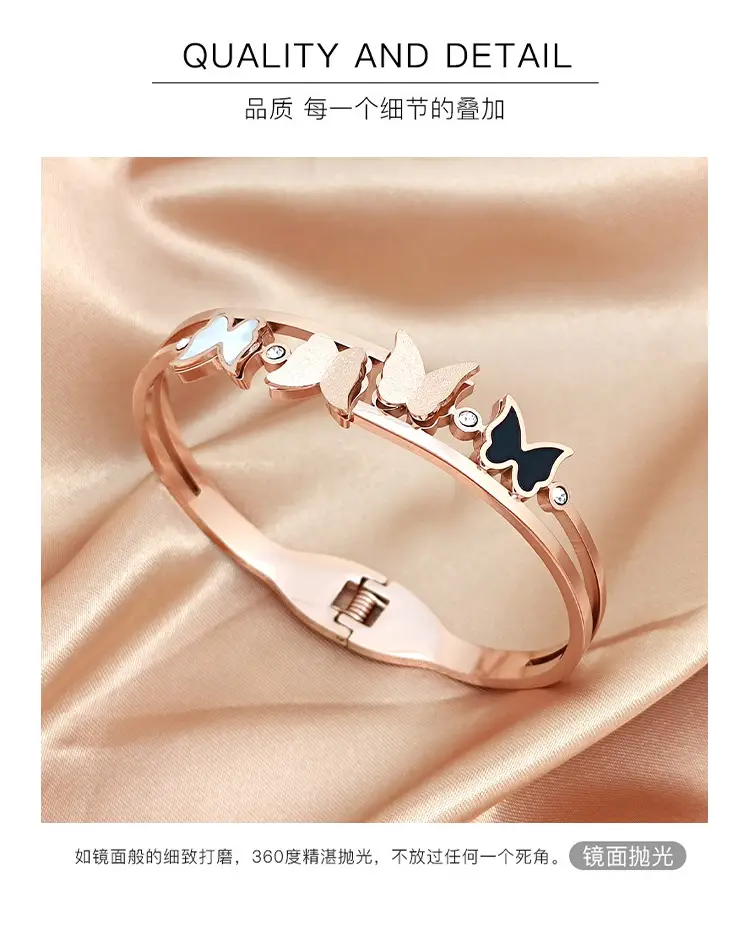 Rose Gold Butterfly Open Bracelet with Sparkling Stones — feature 5