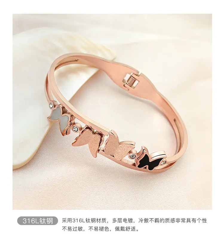 Rose Gold Butterfly Open Bracelet with Sparkling Stones — feature 6