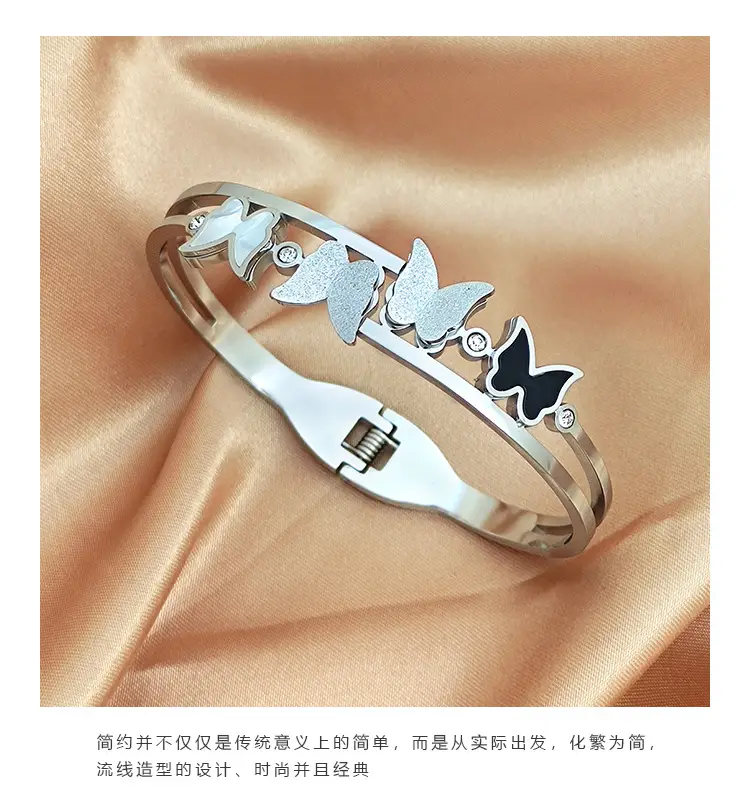 Rose Gold Butterfly Open Bracelet with Sparkling Stones — feature 7