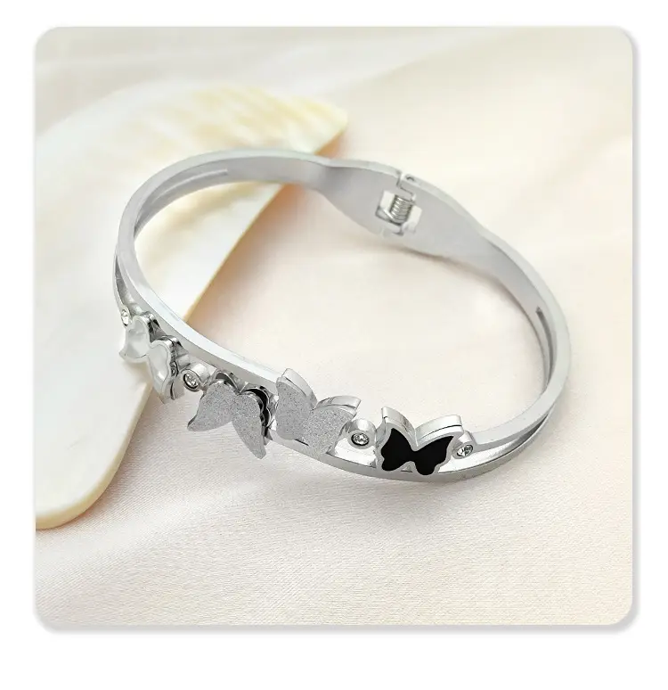 Rose Gold Butterfly Open Bracelet with Sparkling Stones — feature 8