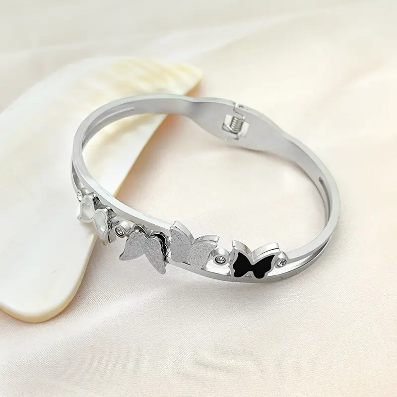 Rose Gold Butterfly Open Bracelet with Sparkling Stones - Image 3
