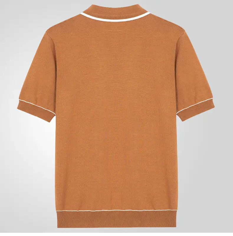 Brown Knit Polo Shirt for Men with White Trim — feature 11