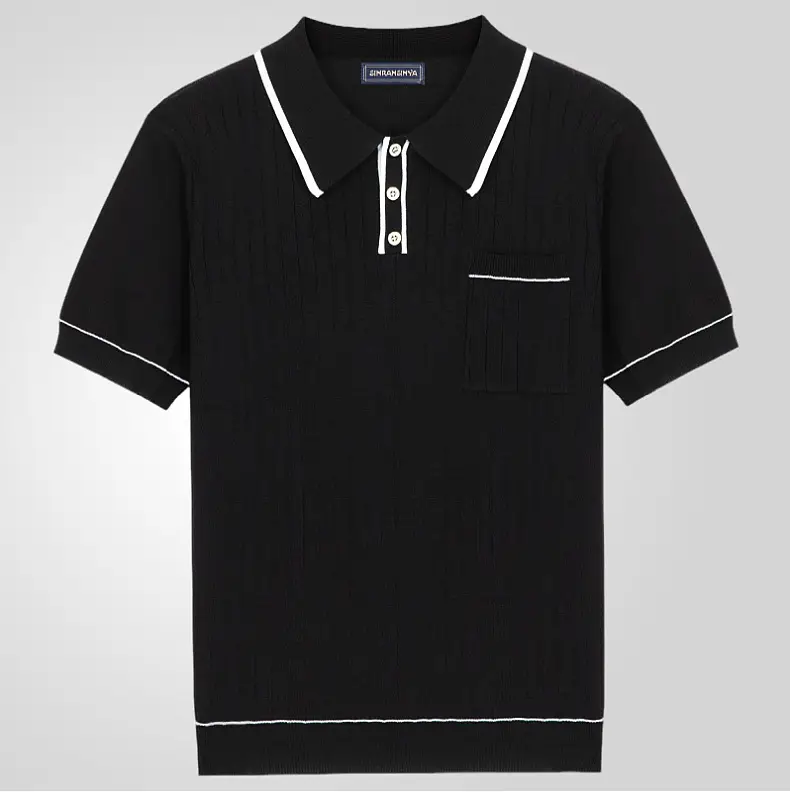 Brown Knit Polo Shirt for Men with White Trim — feature 12