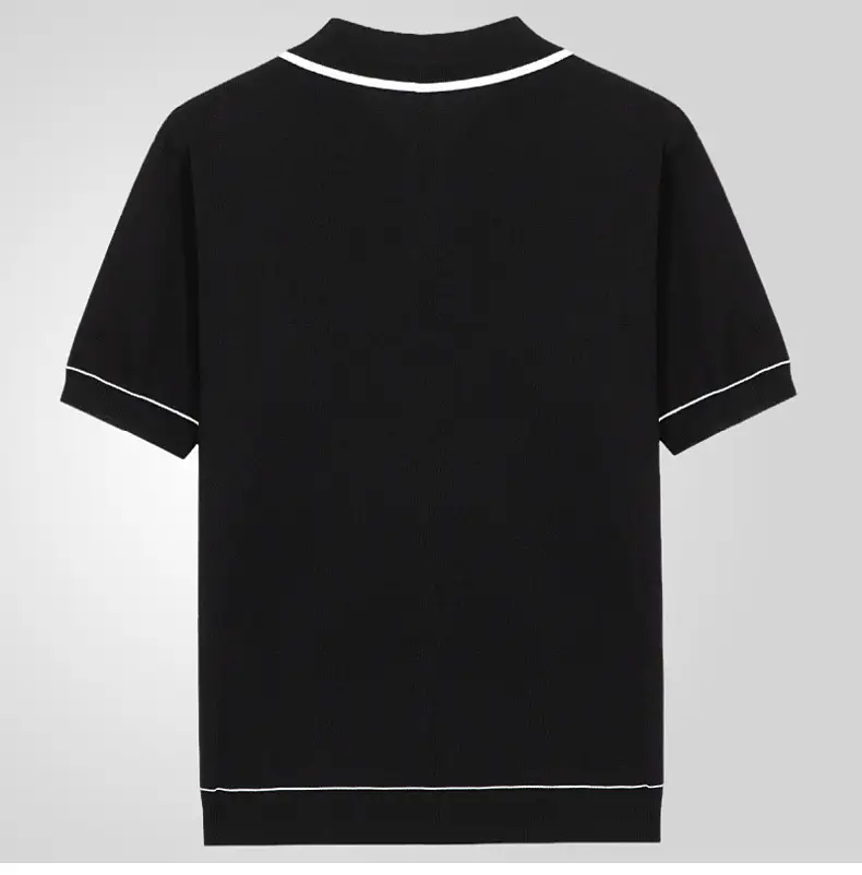 Brown Knit Polo Shirt for Men with White Trim — feature 13