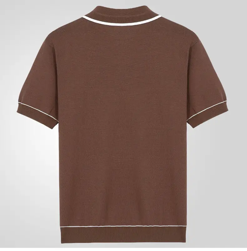 Brown Knit Polo Shirt for Men with White Trim — feature 9