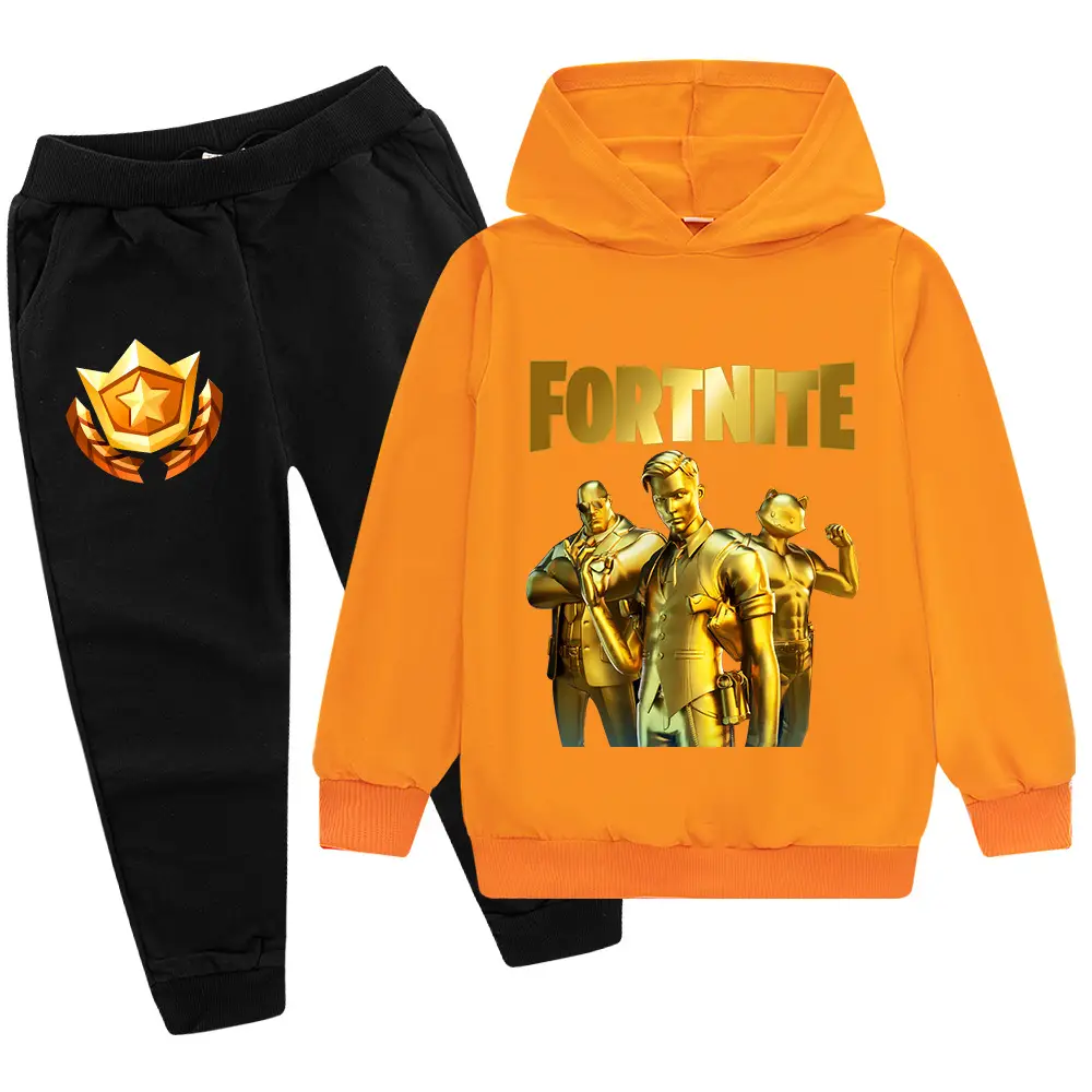 Kids Hoodie Sweatshirt Set Yellow Black Gold Graphic Medium Large