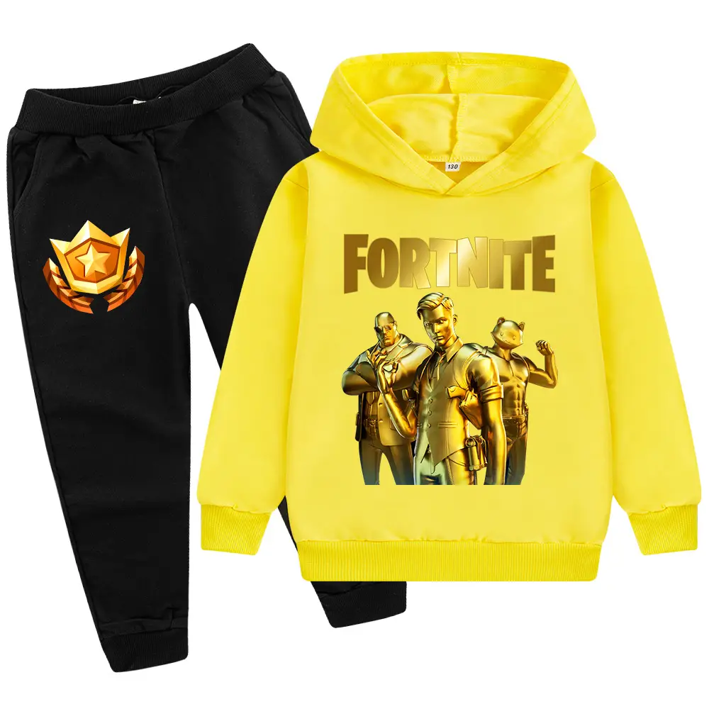 Kids Hoodie Sweatshirt Set Yellow Black Gold Graphic Medium Large