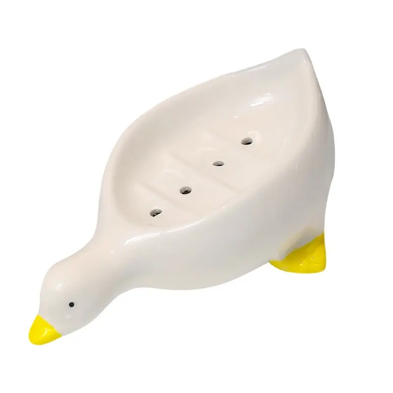 Cute White Ceramic Duck Soap Box with Yellow Feet - Image 15