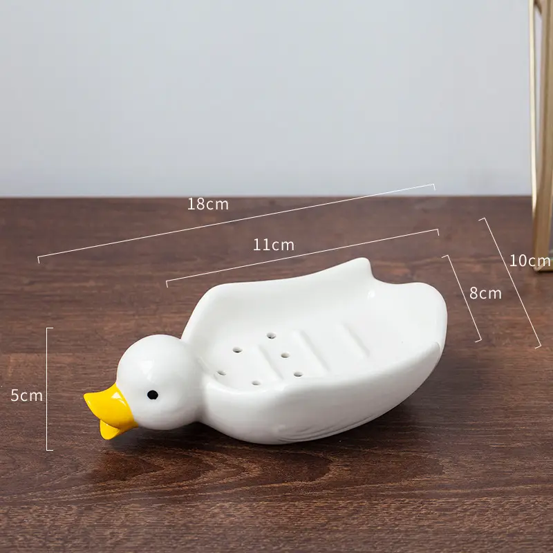 Cute White Ceramic Duck Soap Box with Yellow Feet - Image 3
