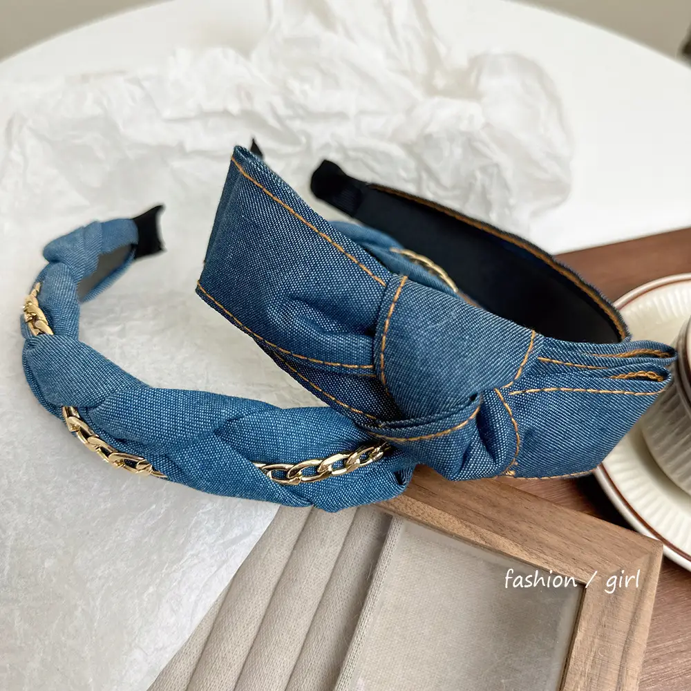 Women Denim Cowboy Hairband with Bow - Image 5
