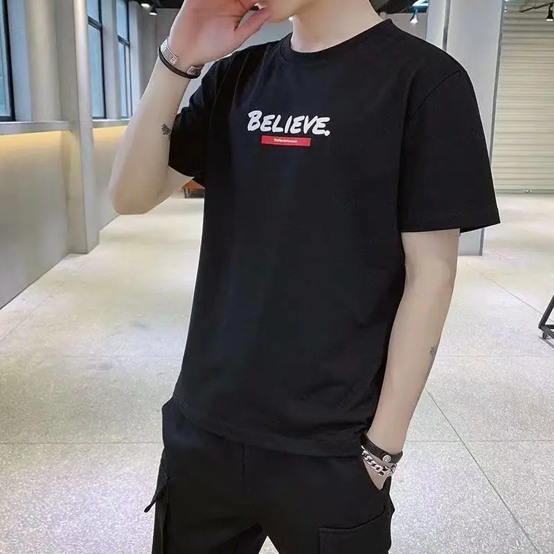 Men Black T-Shirt Short Sleeve Slim Fit Summer Wear - Image 5
