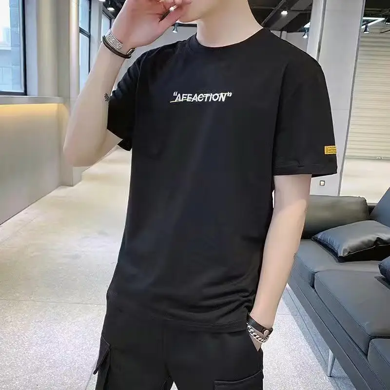 Men Black T-Shirt Short Sleeve Slim Fit Summer Wear - Image 7