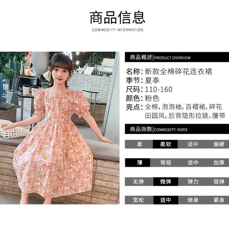 Girls Floral Cotton Dress with Bubble Sleeves — feature 12