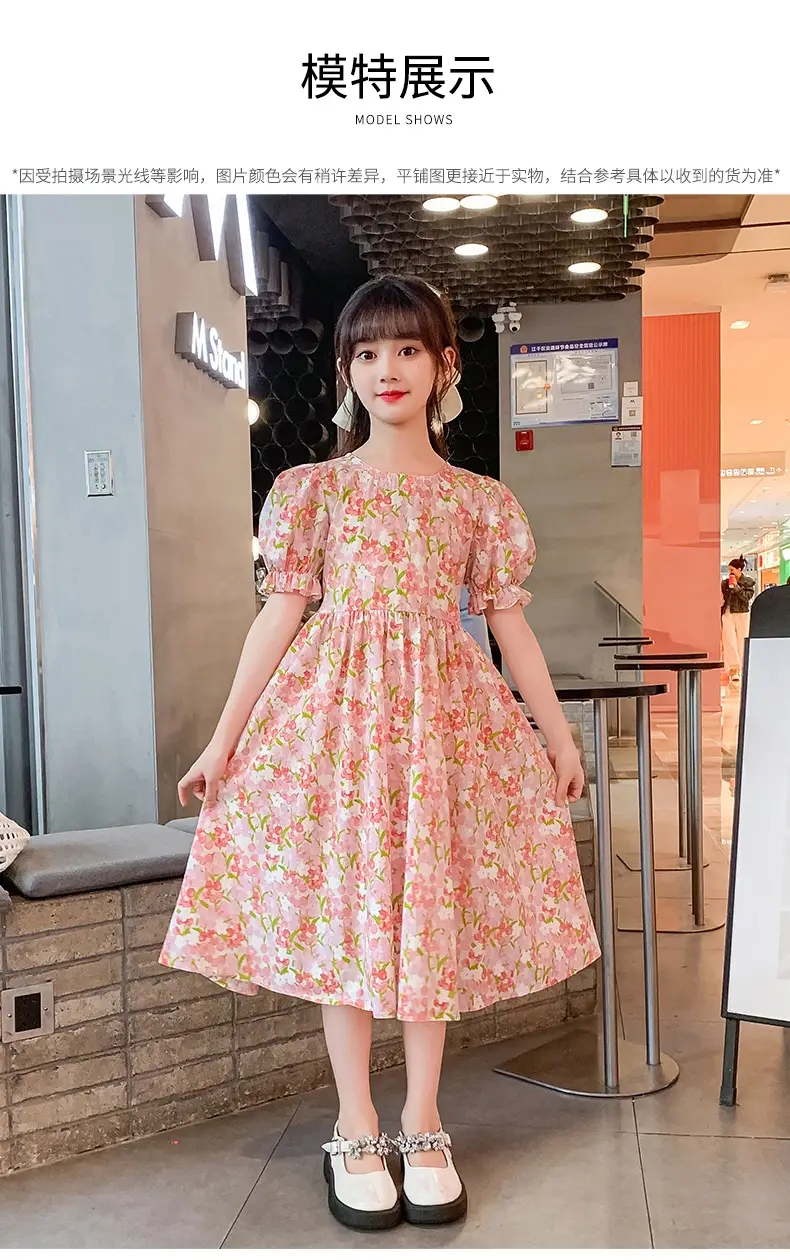 Girls Floral Cotton Dress with Bubble Sleeves — feature 15