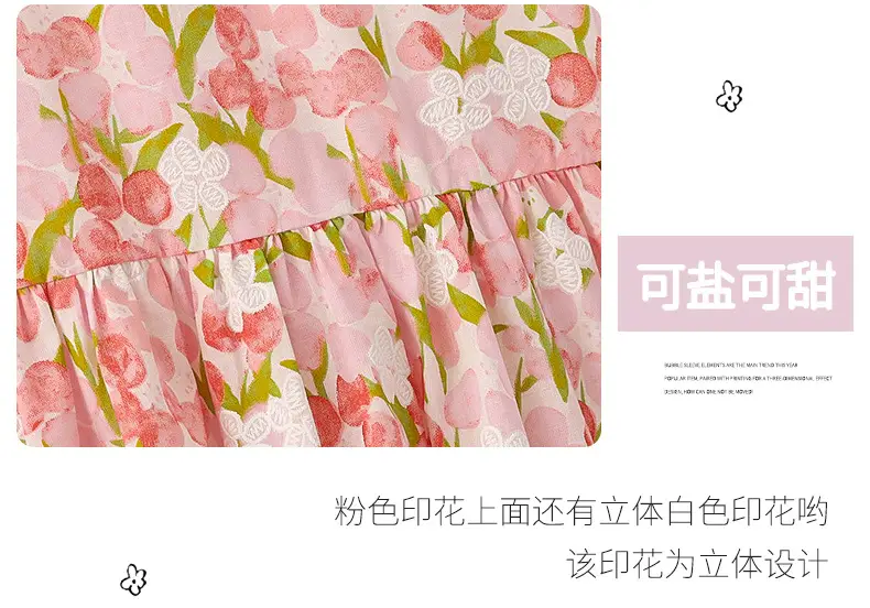 Girls Floral Cotton Dress with Bubble Sleeves — feature 16