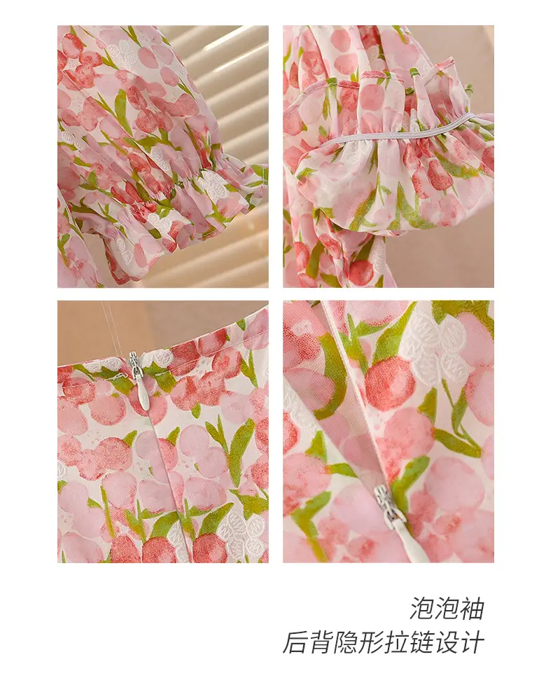 Girls Floral Cotton Dress with Bubble Sleeves — feature 21