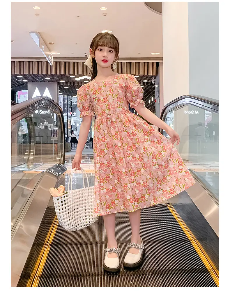 Girls Floral Cotton Dress with Bubble Sleeves — feature 25