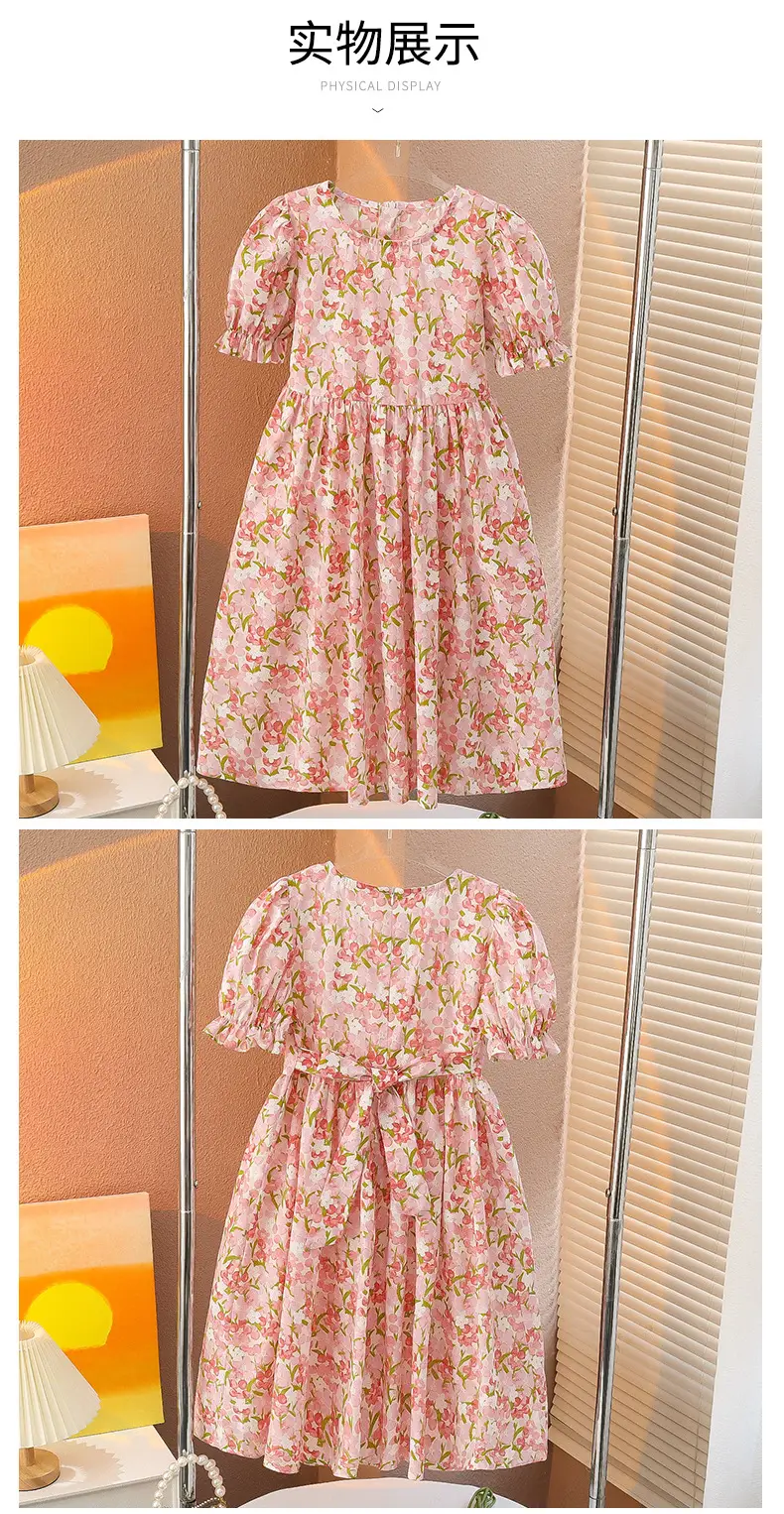 Girls Floral Cotton Dress with Bubble Sleeves — feature 26