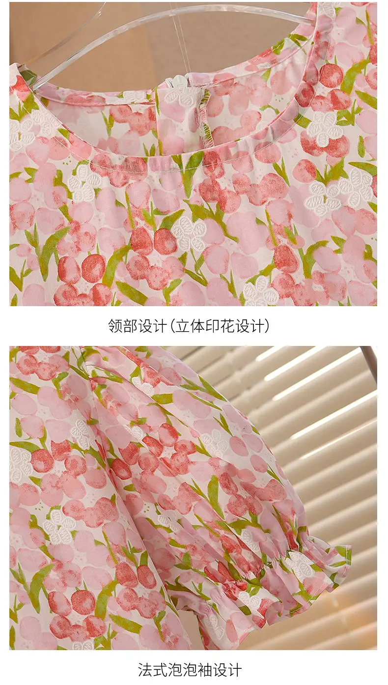 Girls Floral Cotton Dress with Bubble Sleeves — feature 27