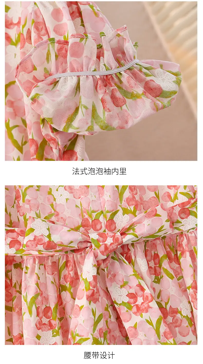 Girls Floral Cotton Dress with Bubble Sleeves — feature 28