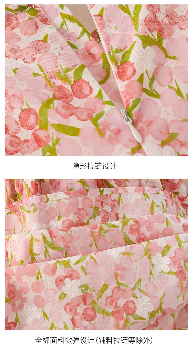 Girls Floral Cotton Dress with Bubble Sleeves — feature 30