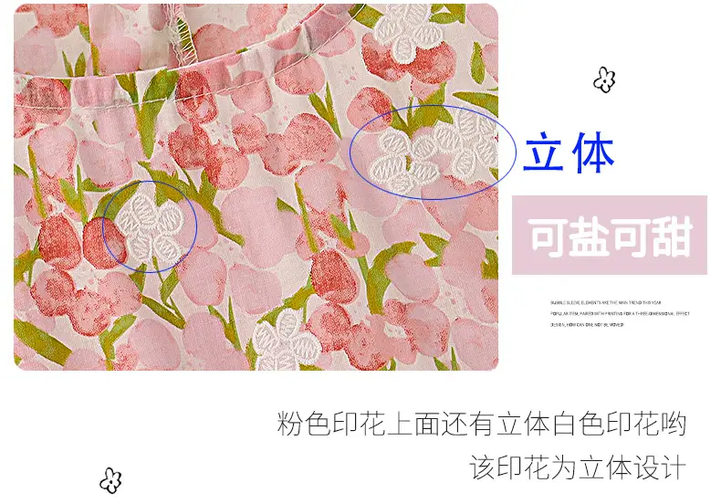 Girls Floral Cotton Dress with Bubble Sleeves — feature 4