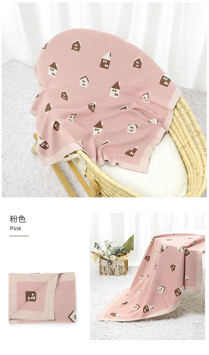 Pink House Jacquard Baby Blanket Hug Quilt — feature 10